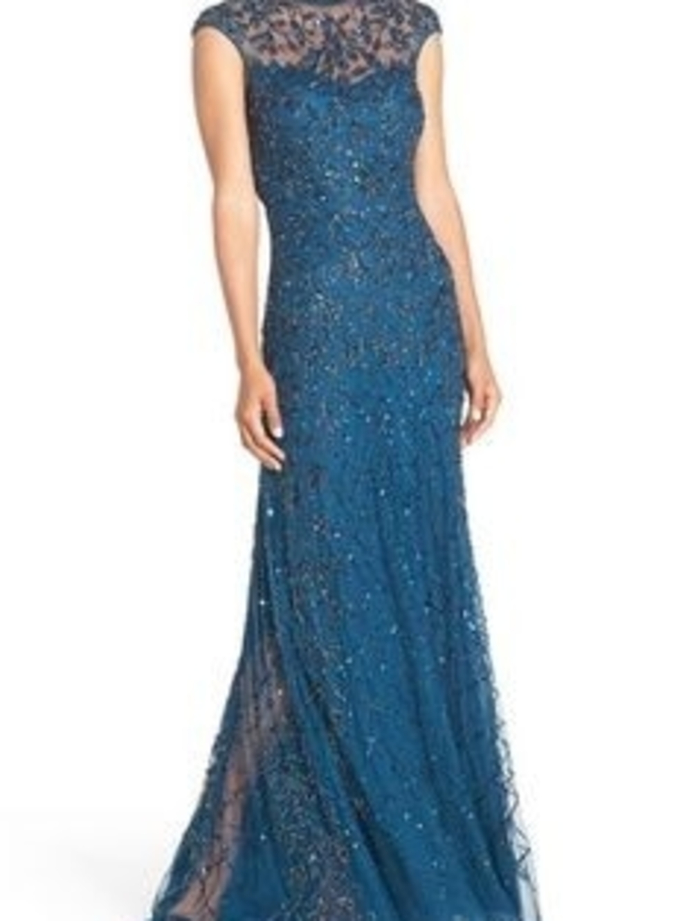 Adrianna Papell Teal Beaded Evening Dress, Size US 2